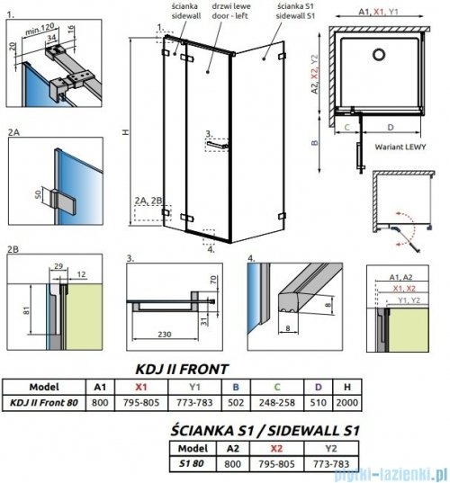 Radaway Arta Kdj II kabina 80x80cm lewa szkło przejrzyste 386420-03-01L+1386040-03-01L+386020-03-01