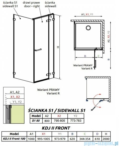 Radaway Arta Kdj II kabina 100x80cm prawa szkło przejrzyste + brodzik Doros D + syfon