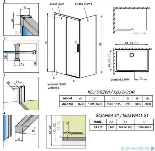 Radaway Idea Kdj Brushed GunMetal kabina 160x110cm lewa szczotkowany grafit 387046-92-01L/387053-92-01R