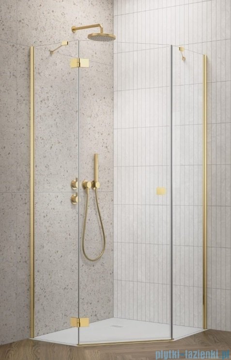 Radaway Essenza Gold Ptj kabina pięciokątna 90x90cm lewa szkło przejrzyste 1385010-09-01L/1385050-01-01