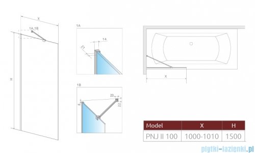 Radaway Modo New White Pnj parawan nawannowy 100cm L/P biały mat/szkło przejrzyste 10006100-04-01
