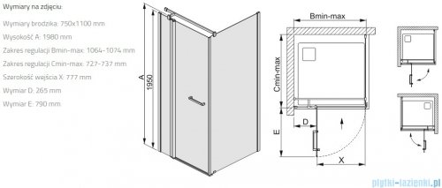 Sanplast Prestige III KNDJ2/PRIII kabina prostokątna 75x110x198 cm czarny matowy 600-073-0240-59-401