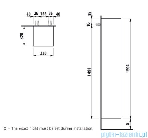 Laufen Sonar kolumna wysoka 159 cm drzwi lewe miedziany lakierowany H4054910340411