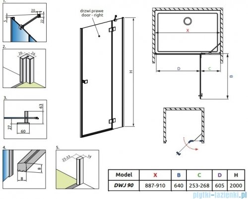 Radaway Essenza Black Dwj drzwi wnękowe 90cm prawe szkło przejrzyste 1385013-54-01R