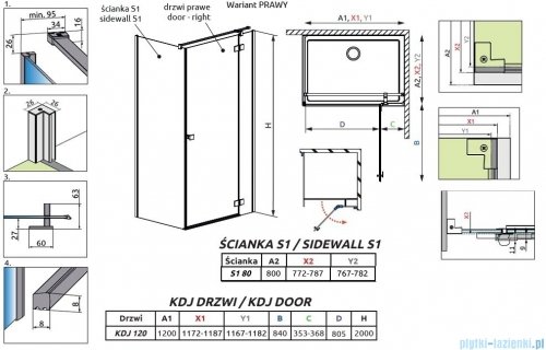 Radaway Essenza Black Kdj kabina 120x80cm prawa szkło przejrzyste 1385042-54-01R/1384051-01-01