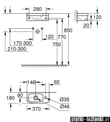 Grohe Euro Ceramic umywalka 37x18 cm ścienna biała 39327000