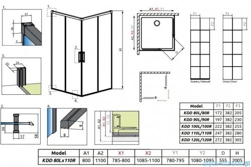 Radaway Idea Black Kdd Factory kabina prysznicowa 80x110cm czarny mat/szkło przejrzyste 387061-54-55L/387063-54-55R
