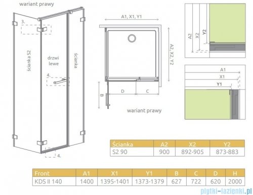 Radaway Arta Kds II kabina 140x90cm prawa szkło przejrzyste 386522-03-01L/386107-03-01/386111-03-01