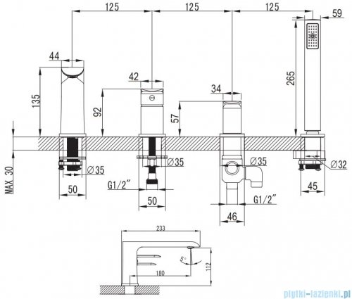 Omnires Sacramento bateria wannowa 4-otworowa chrom/biały SC2332CRB