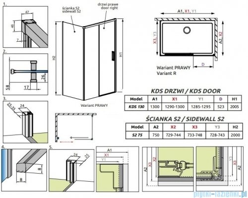 Radaway Idea Black Kds kabina prysznicowa 130x75 prawa czarny mat/szkło przejrzyste 10115130-54-01R/10117075-01-01