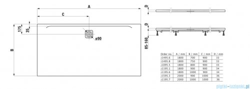 Laufen Pro Marbond brodzik prostokątny 180x80 cm Beton architektoniczny H2109550790001