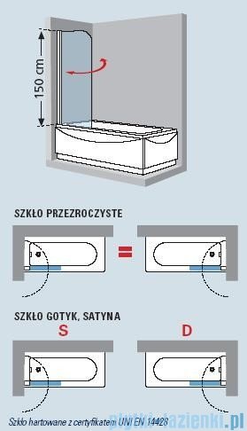 Novellini Parawan 1-częściowy Aurora1 75x150cm srebrny szkło gotyk AURORAN175-2B