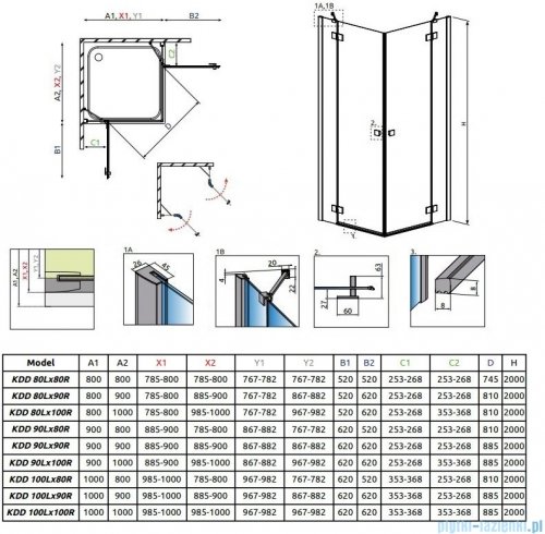 Radaway Essenza New Kdd kabina 80cm część lewa szkło przejrzyste 385061-01-01L