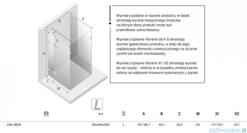 New Trendy Eventa Gold Shine kabina prysznicowa przyścienna z drzwiami bocznymi 80x100x200 cm przejrzyste lewe Złoty połysk EXK-4828