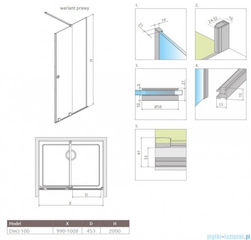 Radaway Furo RH DWJ drzwi prysznicowe 100cm prawe szkło przejrzyste 10107492-01-01RU/10110510-01-01