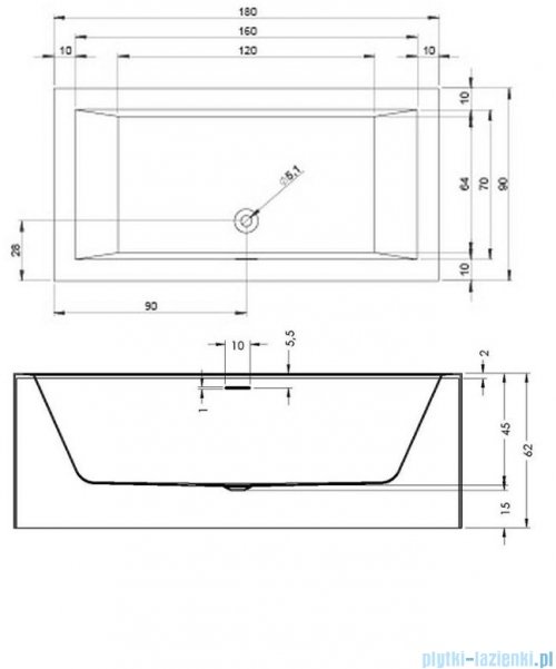 Riho Rethink Cubic Plug&amp;Play Back2Wall 180x90cm wanna prostokątna przyścienna B107024005