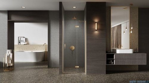 New Trendy Nesta Gold Brushed 120x200 cm drzwi wnękowe prawe wspornik skośny złoto szczotkowane/szkło przejrzyste D-0875A