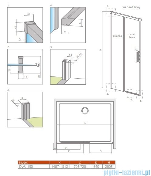 Radaway Idea 8 Dwj drzwi wnękowe 150cm lewe szkło przejrzyste 10330770-01-01L/10350703-01-01