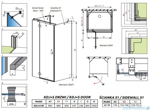 Radaway Torrenta KDJ+S kabina prysznicowa 75x90x75 lewa chrom połysk/przejrzyste 1330075-01-01/133390-01-01L/1330075-01-01