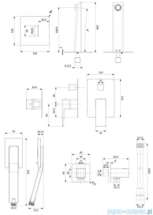 Omnires Parma system wannowy podtynkowy grafit szczotkowany SYSPMW01GR