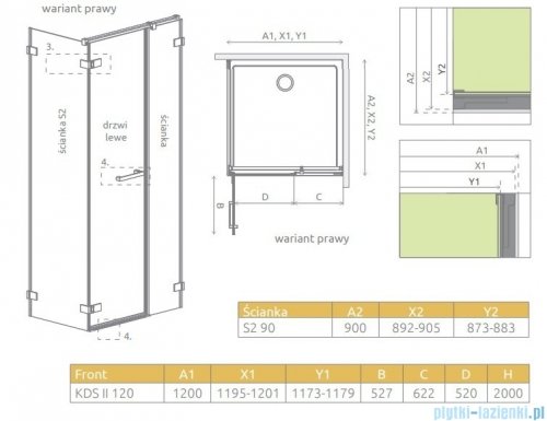 Radaway Arta Kds II kabina 120x90cm prawa szkło przejrzyste 386521-03-01L/386106-03-01/386111-03-01