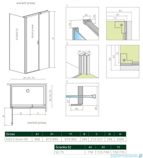 Radaway Nes Kds II kabina 90x75cm prawa szkło przejrzyste 10033090-01-01R/10040075-01-01
