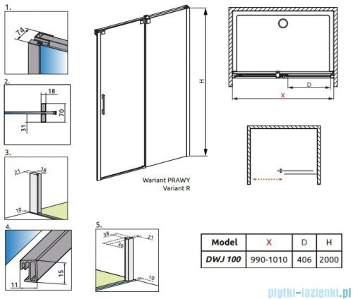 Radaway Espera DWJ Drzwi wnękowe przesuwne 100 prawe szkło przejrzyste 380495-01R/380210-01R