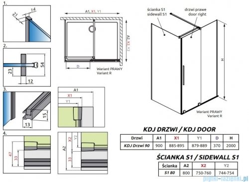 Radaway Furo Kdj Brushed Nickel kabina 90x80cm prawa szczotkowany nikiel 10104472-91-01R/10110430-01-01/10113080-01-01
