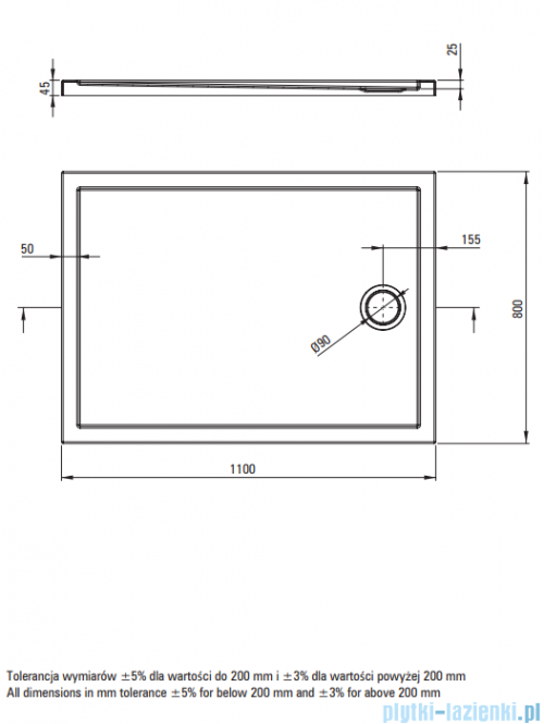 Deante Prizma Brodzik akrylowy prostokątny 110x80 cm biały KTJ_088B