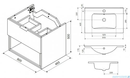 Excellent Tuto 2.0 szafka wisząca z umywalką PIK 80x50x46,5 cm front gładki wysoki szary MLEX.2171.K.80.0265.GRGR
