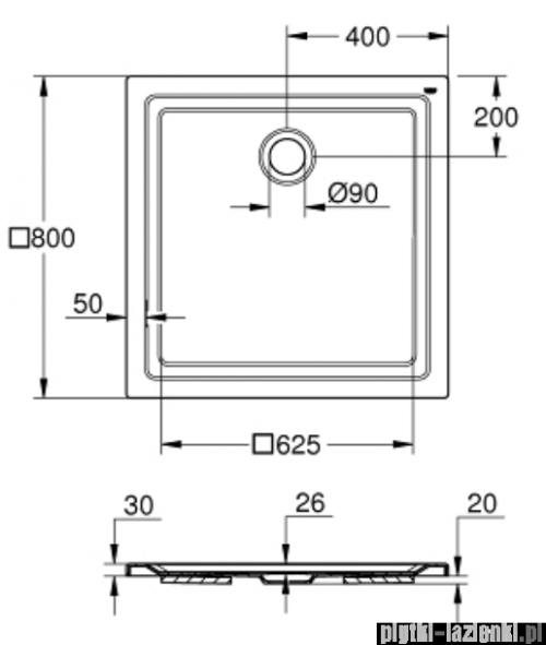 Grohe brodzik prysznicowy z akrylu 80x80 cm 39302000