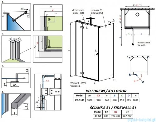 Radaway Essenza Brushed Nickel Kdj+S kabina 80x100x80cm lewa szczotkowany nikiel 1384051-01-01/1385022-91-01L/1384051-01-01