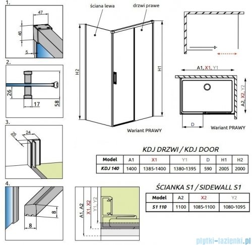 Radaway Idea Kdj Brushed GunMetal kabina 140x110cm prawa szczotkowany grafit 387044-92-01R/387053-92-01L