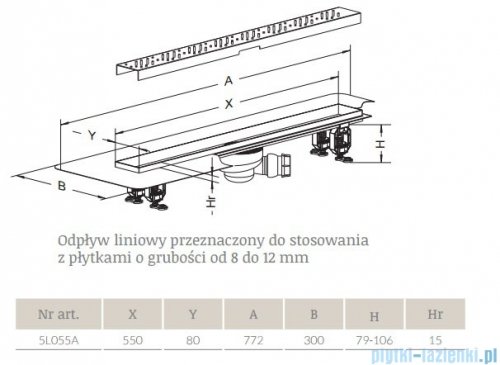 Radaway Basic Odpływ liniowy 55x8cm 5L055A,5R055B