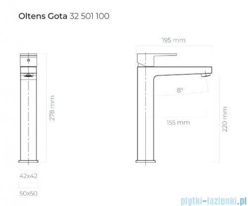 Oltens Gota bateria umywalkowa wysoka czarny mat 32401300