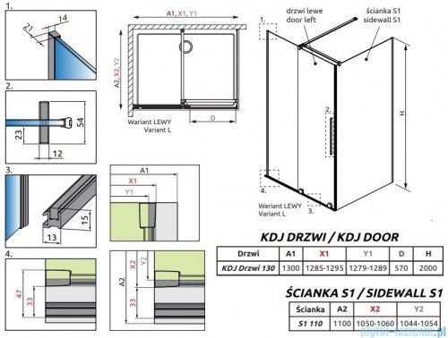Radaway Furo Black Kdj kabina 130x110cm lewa szkło przejrzyste 10104672-54-01L/10110630-01-01/10113110-01-01