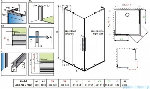 Radaway Furo SL KDD kabina 90x100cm chrom połysk/szkło przejrzyste 10305090-01-01L/10305100-01-01R