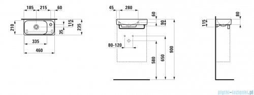 Laufen Meda umywalka ścienna prawa 46x23cm czarny mat H8151137161141