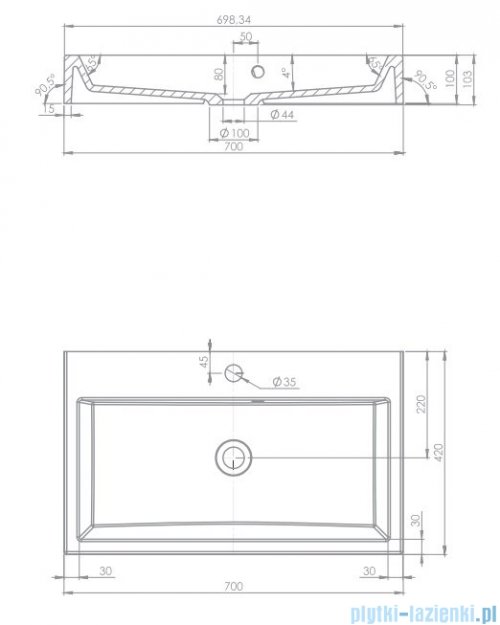 Omnires umywalka nablatowa 70x42cm biała Thasos700