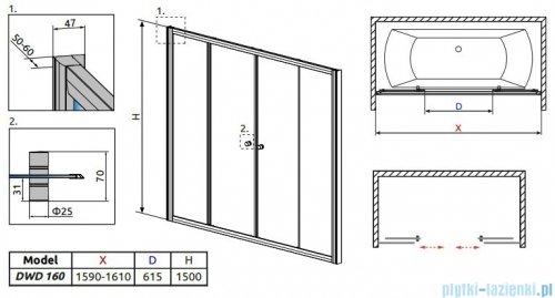 Radaway Vesta DWD Drzwi przesuwne 160 cm szkło fabric 203160-06