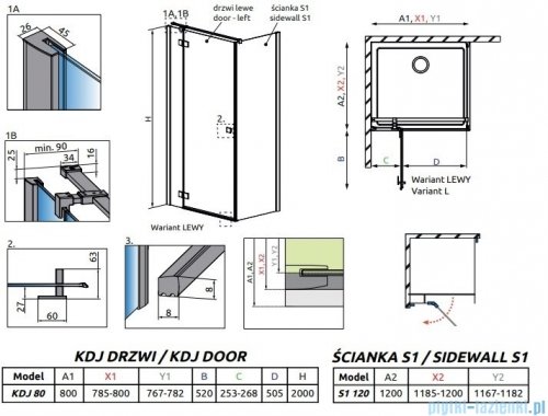 Radaway Essenza New Black Kdj kabina 80x120cm lewa szkło przejrzyste 385043-54-01L/384054-54-01