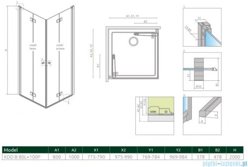  Radaway Nes 8 Black Kdd B kabina 80x100cm czarny mat/szkło przejrzyste 10074080-54-01L/10074100-54-01R