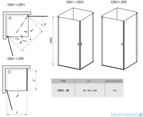 Ravak Chrome CRV1 drzwi prysznicowe 1/2 90cm satyna transparent 1QV70U01Z1