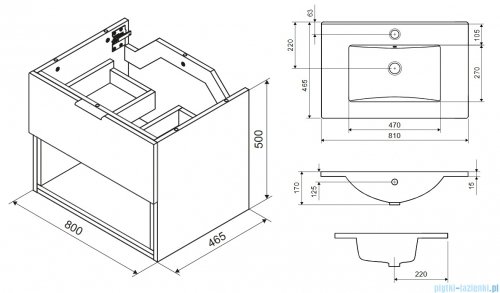 Excellent Tuto 2.0 szafka wisząca z umywalką AS 80x50x46,5 cm front gładki wysoki czarny MLEX.2171.K.80.0236.BKBK