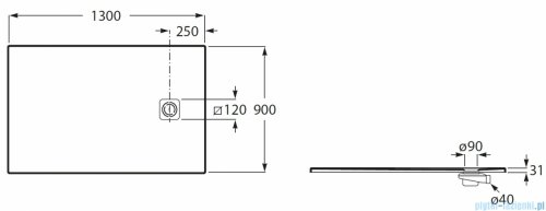 Roca Magma 130x90 cm brodzik prostokątny kompozytowy STONEX CZARNY APE0151438403400