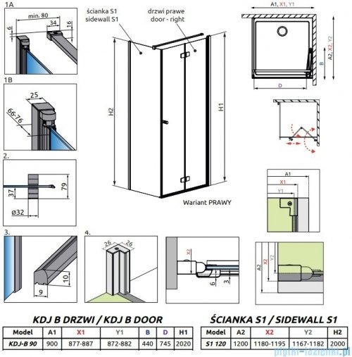 Radaway Fuenta Kdj B kabina 90x120cm prawa chrom połysk szkło przejrzyste 1384082-01-01R/1384054-01-01