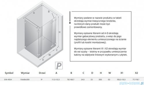 New Trendy Eventa kabina prysznicowa prostokątna 110x80x200 cm prawa EXK-4554