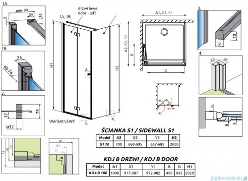 Radaway Essenza Kdj B kabina 80x70cm lewa szkło przejrzyste 1385081-01-01L/1384048-01-01