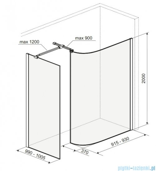 Excellent Vidoq walk-in kabina prysznicowa gięta, ścianka prosta 100cm, ścianka gięta 93cm chrom KAEX.1507.K.1000.0930.CR