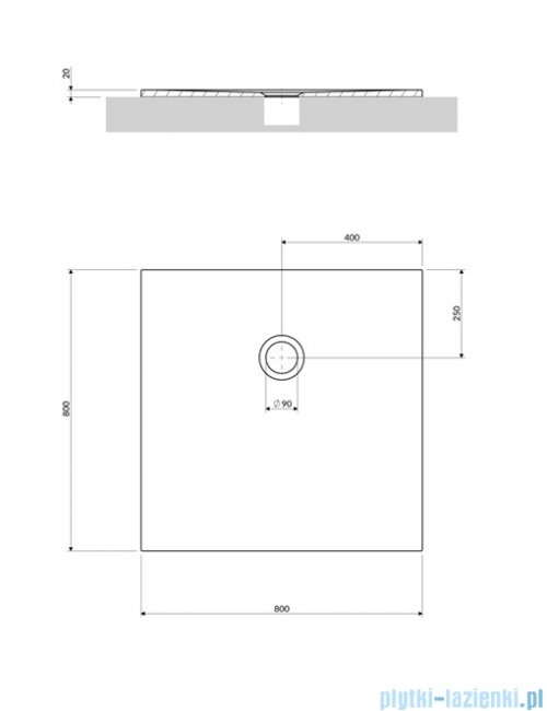 Omnires AQUAPURE M+ konglomeratowy brodzik prysznicowy antypoślizgowy 80x80 biały mat AQUAPURE80-KBM